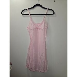 Pink Lace Trim Slip Dress Camisole Pajama Women's Size M